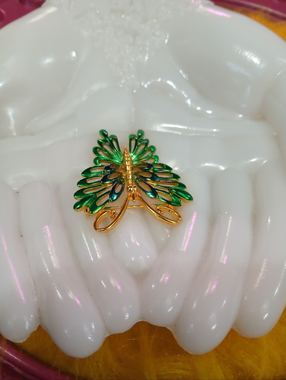 Vintage Green and Blue Enamel Butterfly Brooch